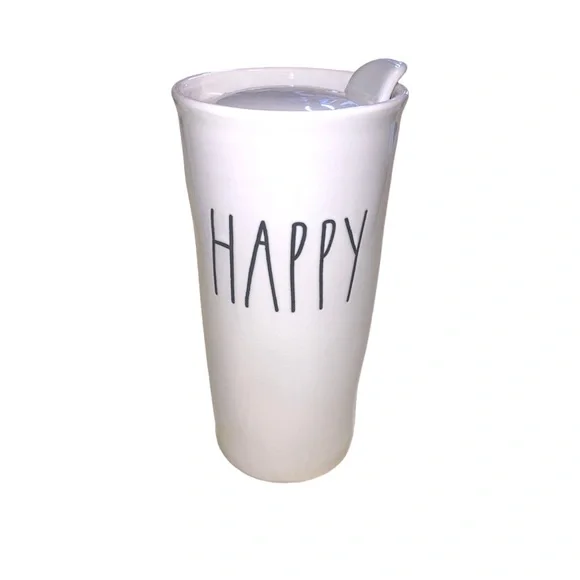 Rae Dunn Happy Ceramic Travel Tumbler with Lid - Picture 1 of 6